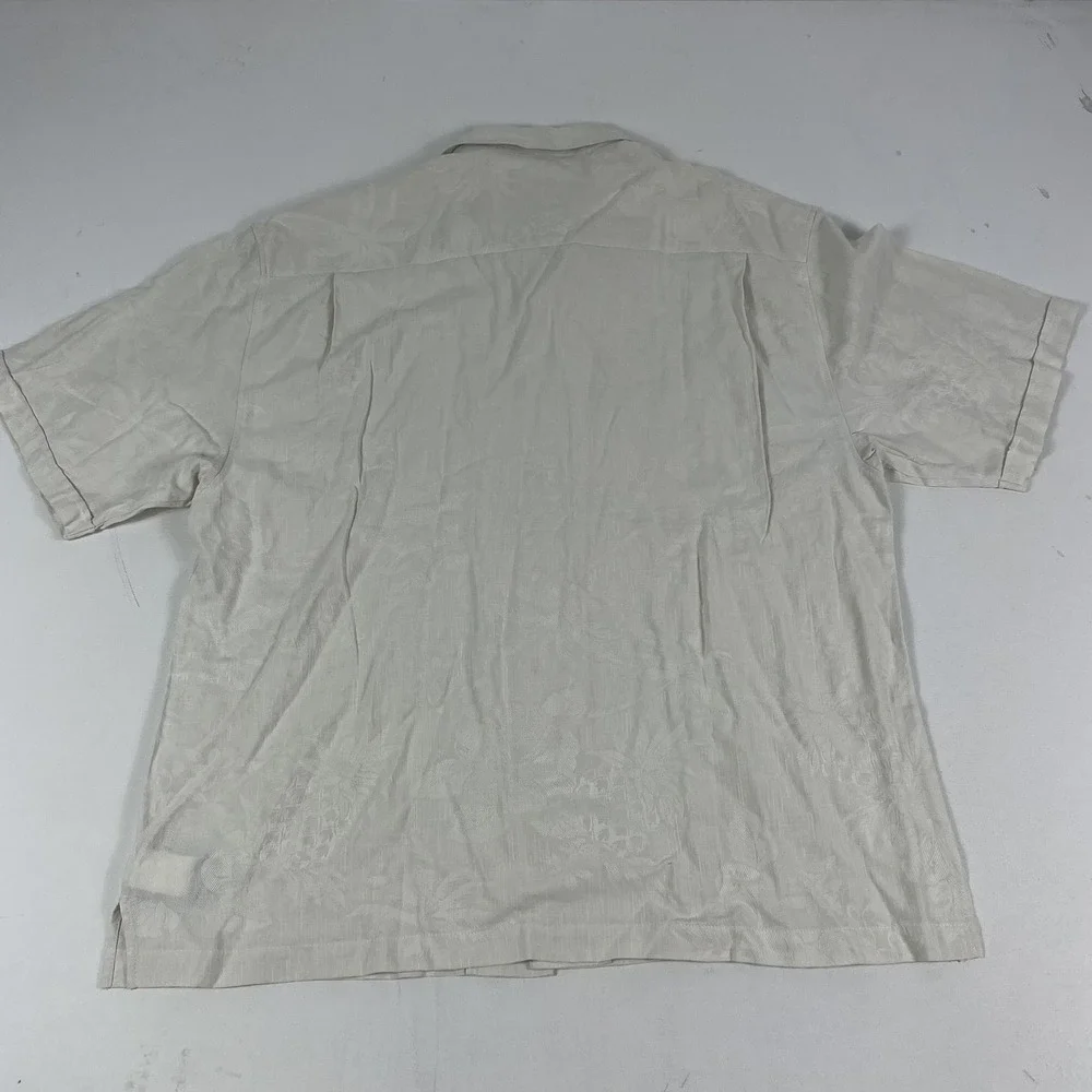 Jamaica Jaxx Shirt Mens‎ 2XL White Silk Jacquard Camp Short Sleeve Button Front